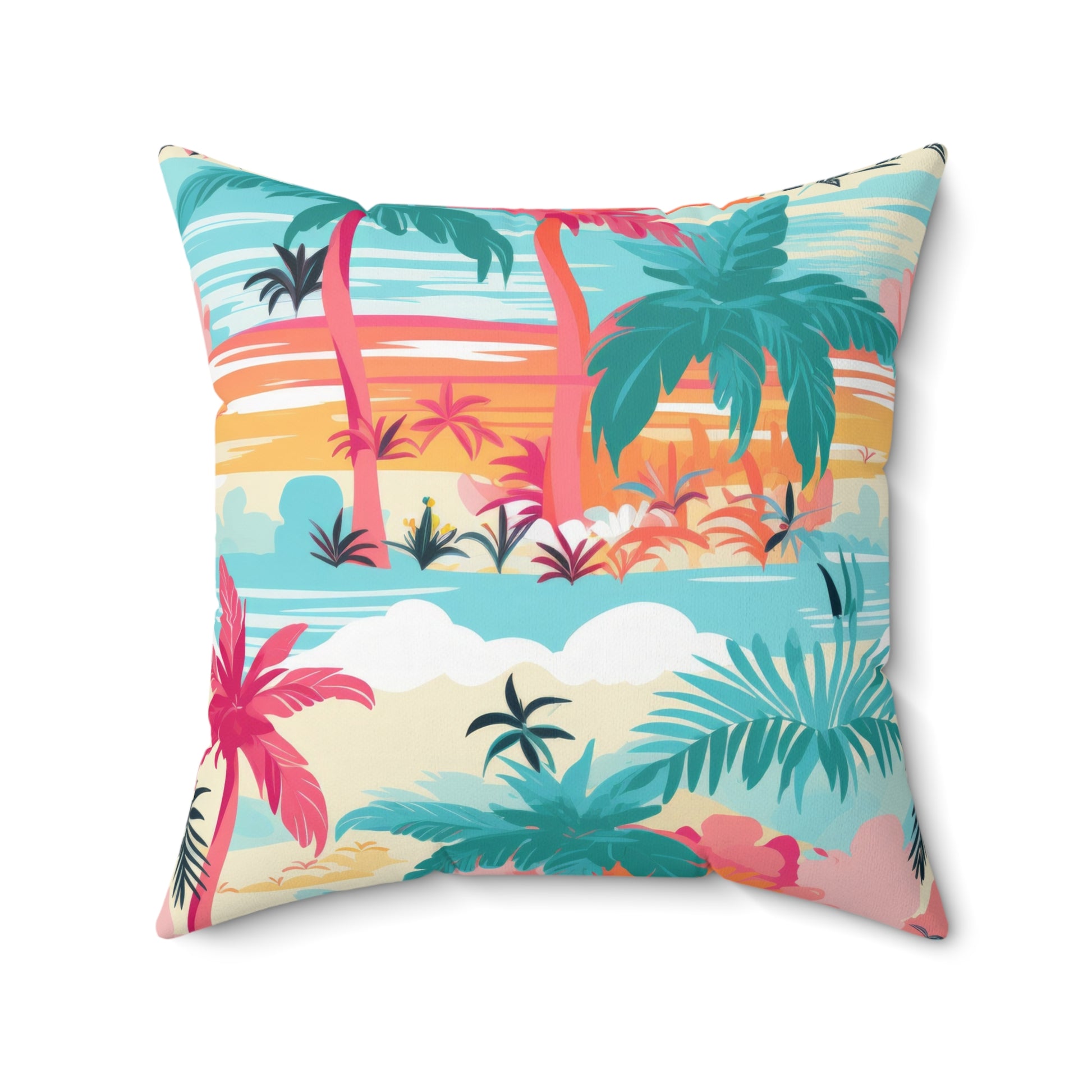 Tropical Palm Beach Paradise Multi-Color Spun Polyester Square Pillow, Artsulli - Art is Long, Life is Short, Home Decor, Size, 20" × 20", , , , , 15991291709844624853