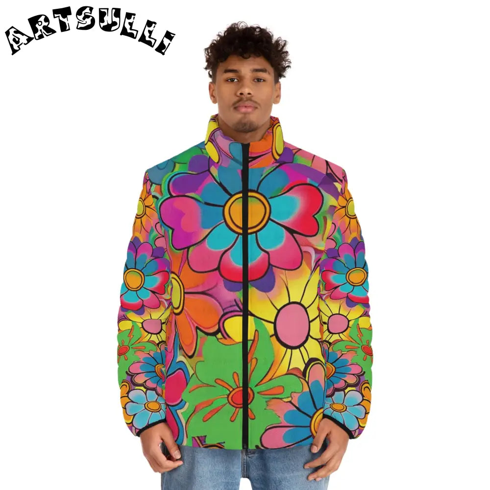 JAKKOUTTHEBXX Chromatic Daisy Dream Men’s Puffer Jacket (AOP)