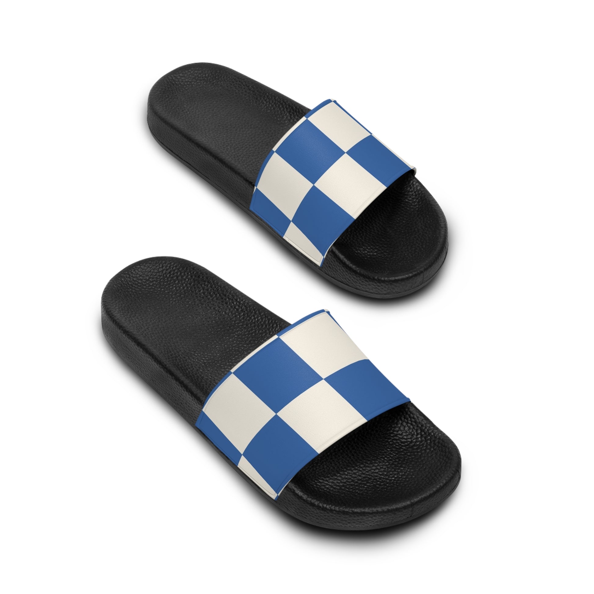Checkerboard Blue Women's Slide Sandals, Artsulli - Art is Long, Life is Short, Shoes, , , , , , , 