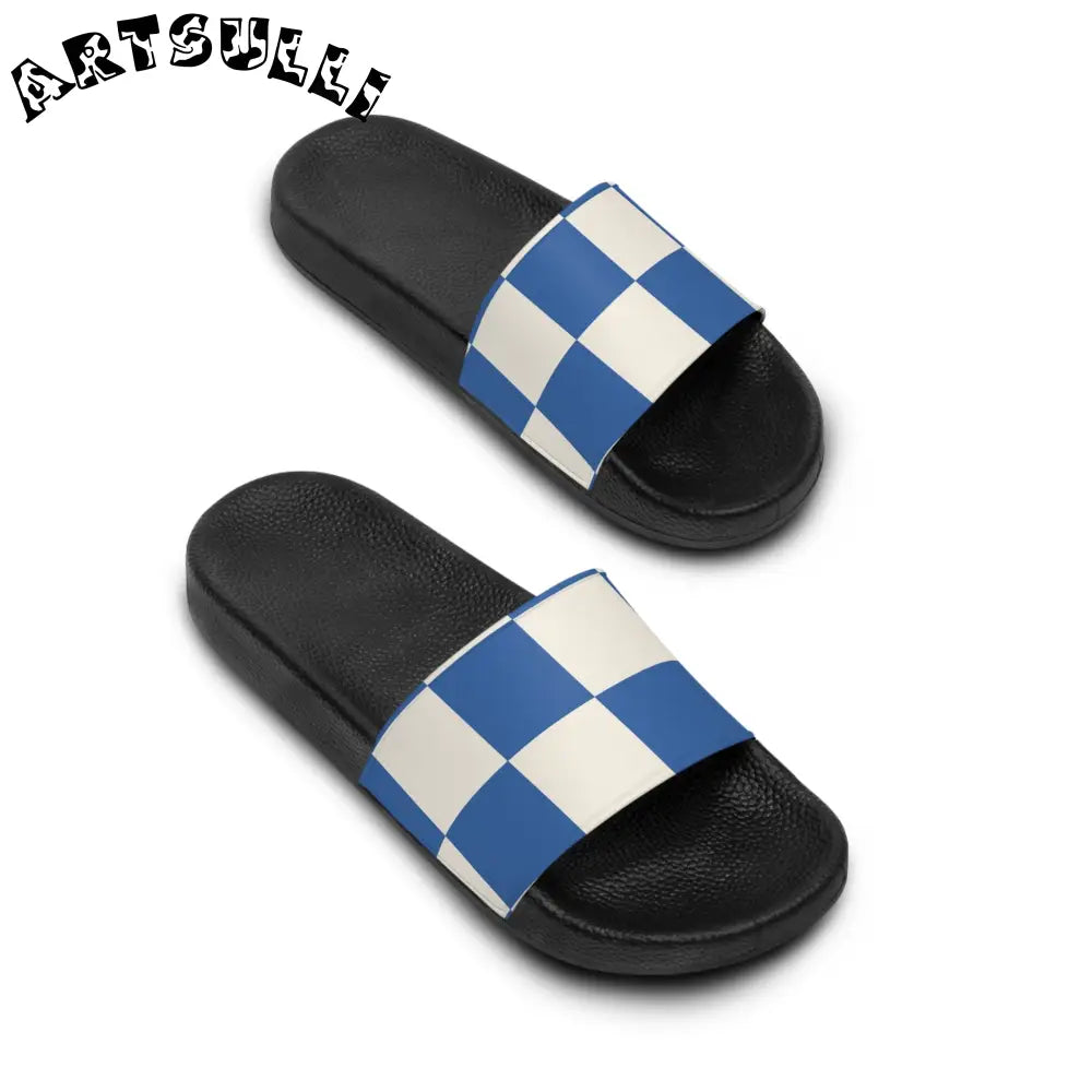 JAKKOUTTHEBXX Checkerboard Blue Women’s Slide Sandals JAKKOUTTHEBXX
