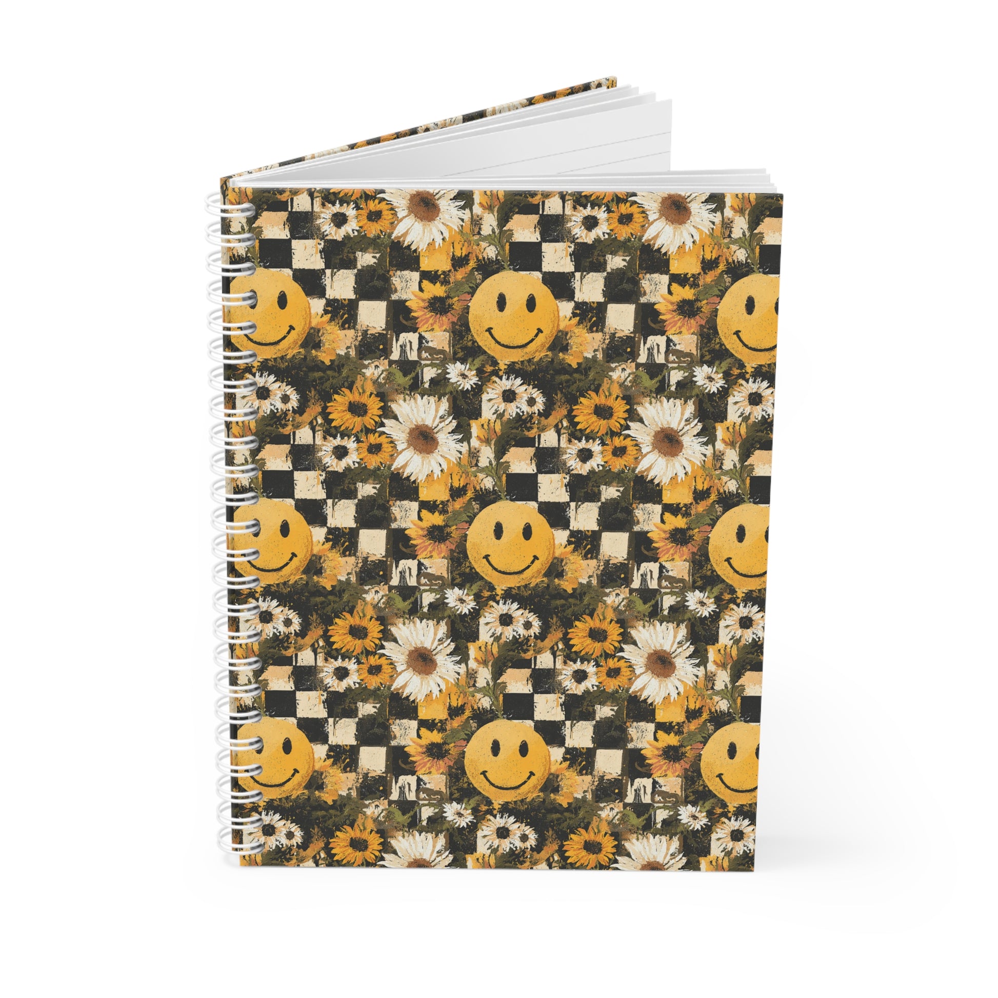 Smiley Face x Checkerboard x Sunflowers x Trippy x Vintage Black and Yellow Spiral Notebook, Artsulli - Art is Long, Life is Short, Paper products, , , , , , , 