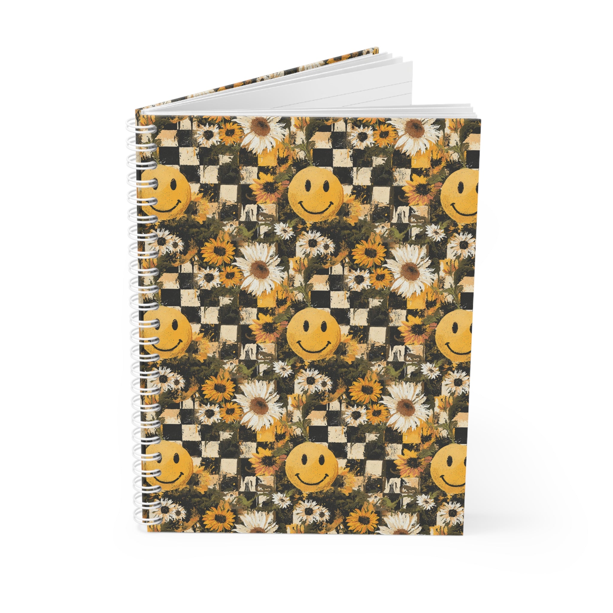 Smiley Face x Checkerboard x Sunflowers x Trippy x Vintage Black and Yellow Spiral Notebook, Artsulli - Art is Long, Life is Short, Paper products, , , , , , , 