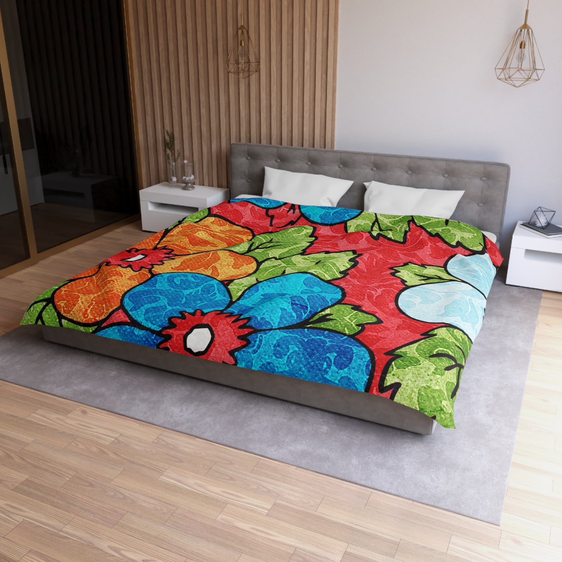 Groovy Red Floral Kl Microfiber Duvet Cover, Artsulli - Art is Long, Life is Short, Home Decor, , , , , , , 