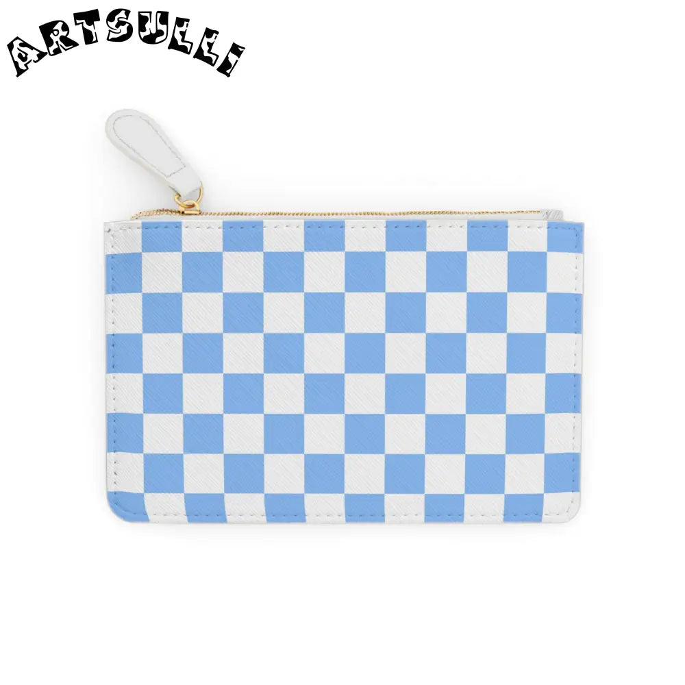 JAKKOUTTHEBXX Checkerboard White and Light Blue Mini Clutch Bag