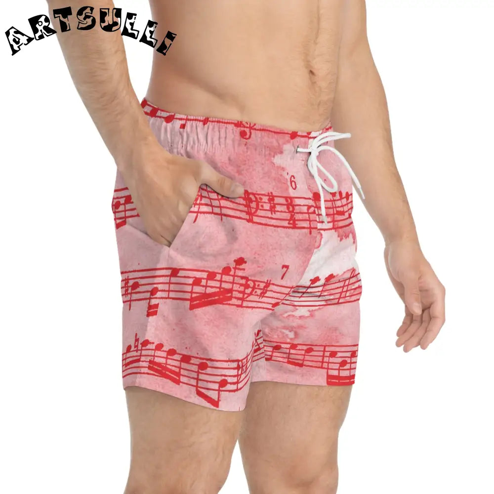 JAKKOUTTHEBXX Pink Musical Note Swim Trunks 2025