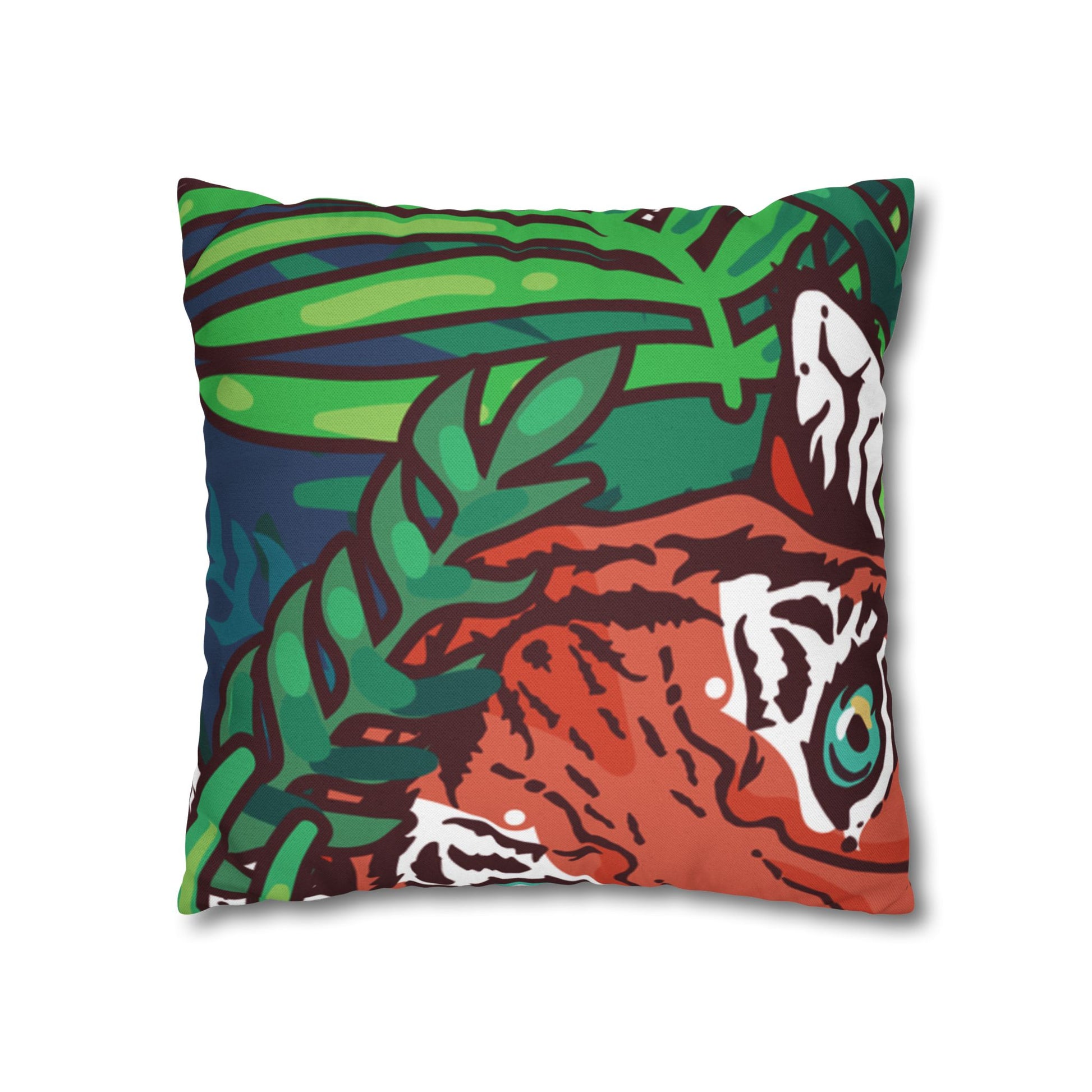 Tropical Jungle Tigers Blue and Green Spun Polyester Square Pillowcase, Artsulli - Art is Long, Life is Short, Home Decor, , , , , , , 