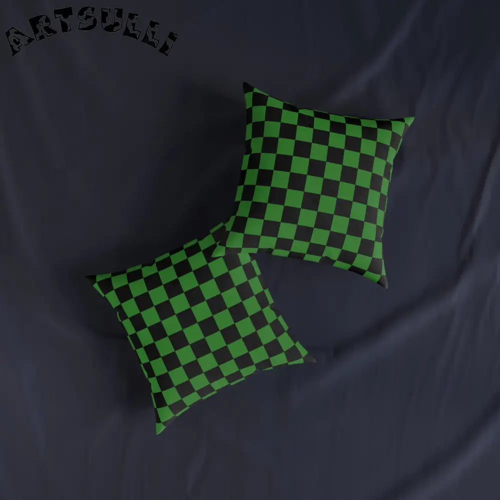 JAKKOUTTHEBXX Checkerboard Green and Black Square Pillow