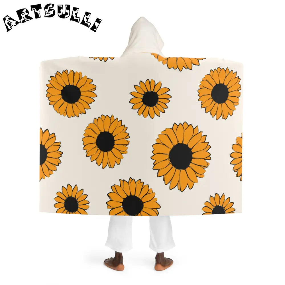 JAKKOUTTHEBXX Sunflowers Hooded Sherpa Fleece Blanket JAKKOUTTHEBXX