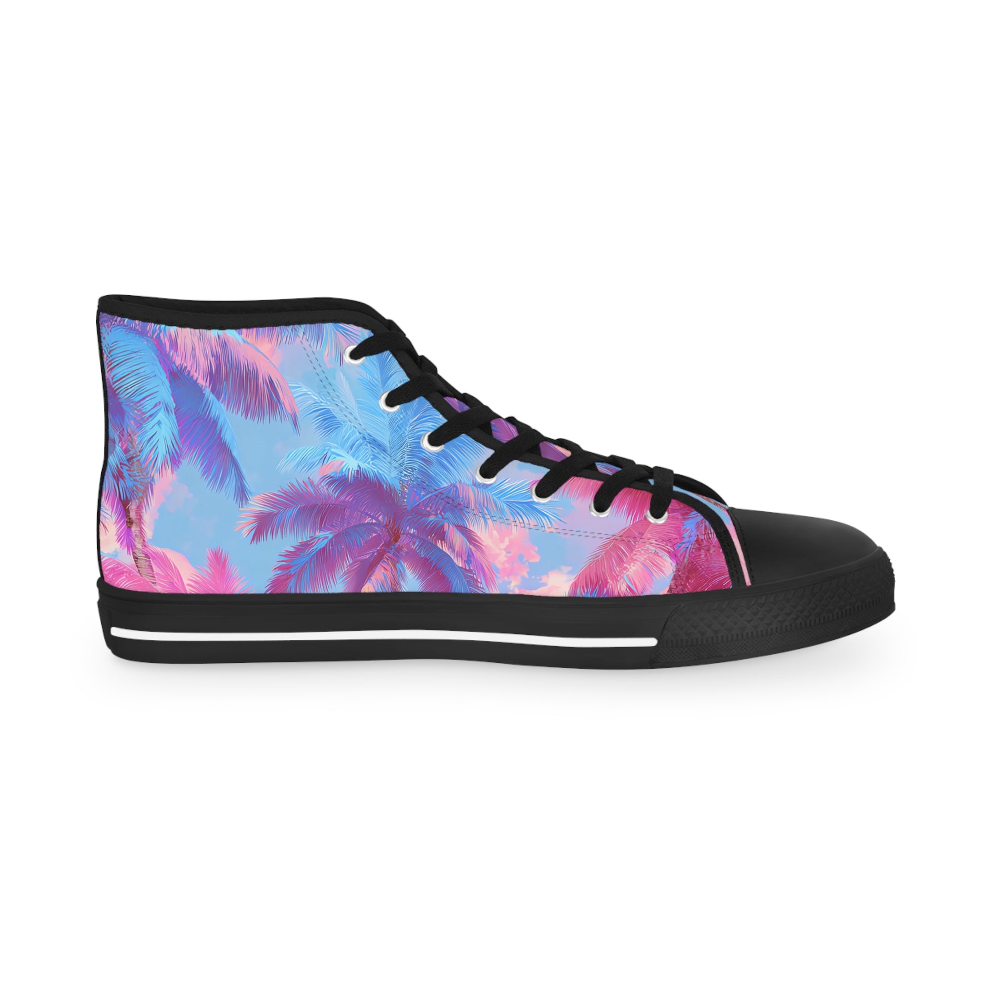 Ethereal Pastel Palms II Blue and Pink Men's High Top Sneakers, Artsulli - Art is Long, Life is Short, Shoes, , , , , , , 