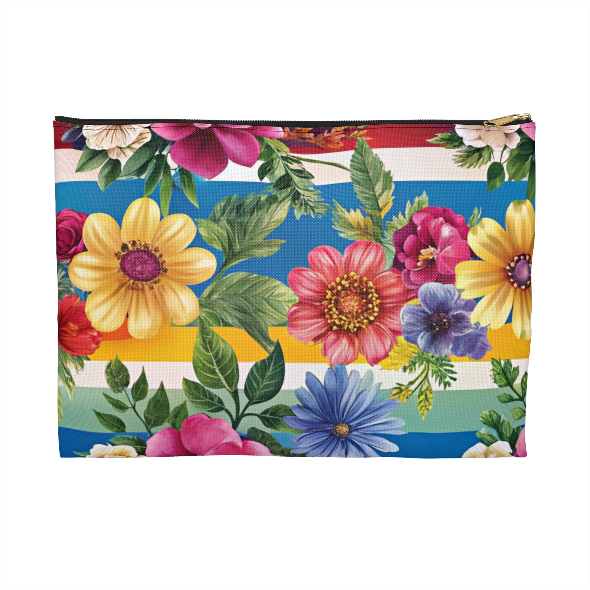 Floral Stripe 4K II Accessory Pouch, Artsulli - Art is Long, Life is Short, Bags, Size, Large, Color, Black zipper, , , 33781311875128581597
