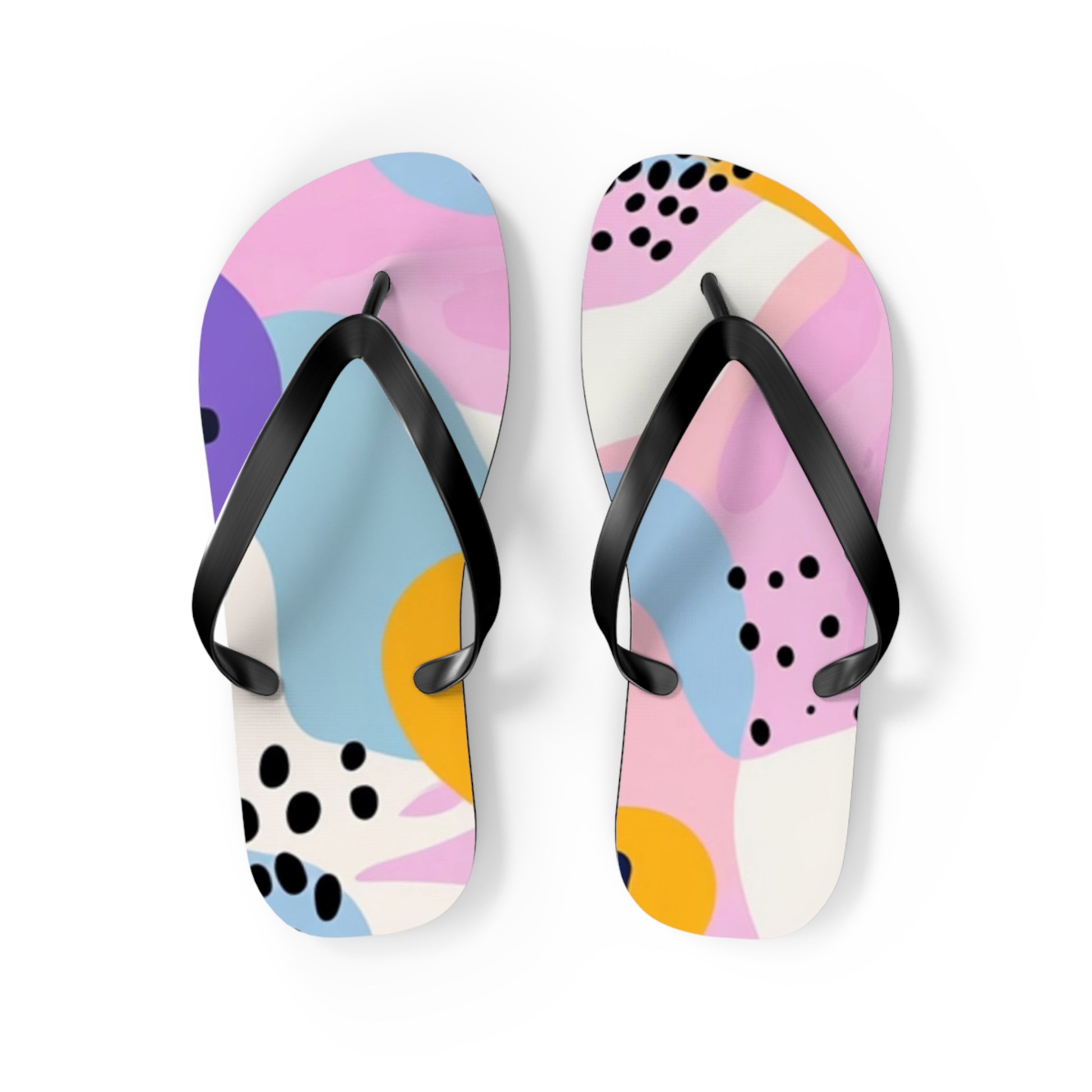 Colorful Abstract Dots and Shapes Flip Flops, Artsulli - Art is Long, Life is Short, Shoes, Size, M, Color, Black sole, , , 25464330743674