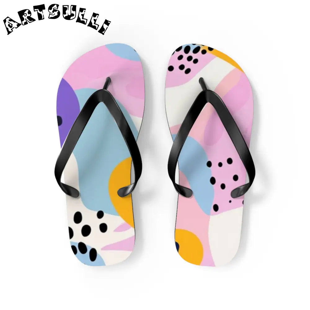 JAKKOUTTHEBXX Colorful Abstract Dots and Shapes Flip Flops