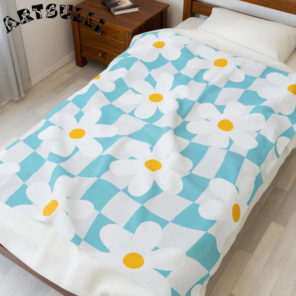 JAKKOUTTHEBXX Trippy Check Garden Velveteen Plush Blanket