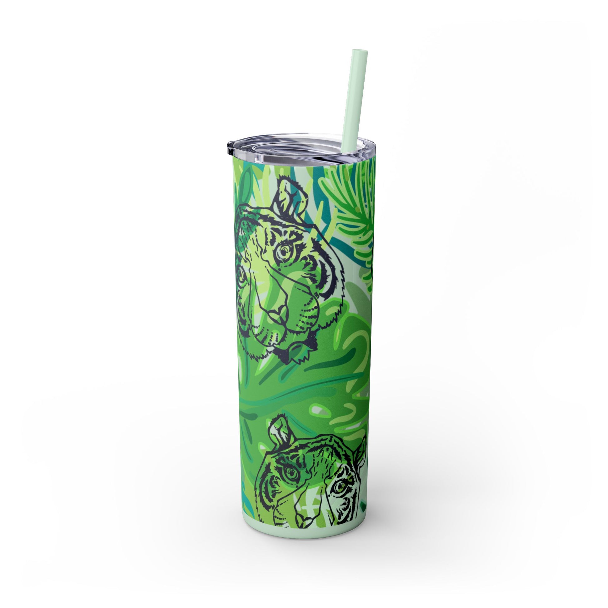 Tropical Jungle Tigers Green Skinny Tumbler with Straw, 20oz, Artsulli - Art is Long, Life is Short, Mug, , , , , , , 