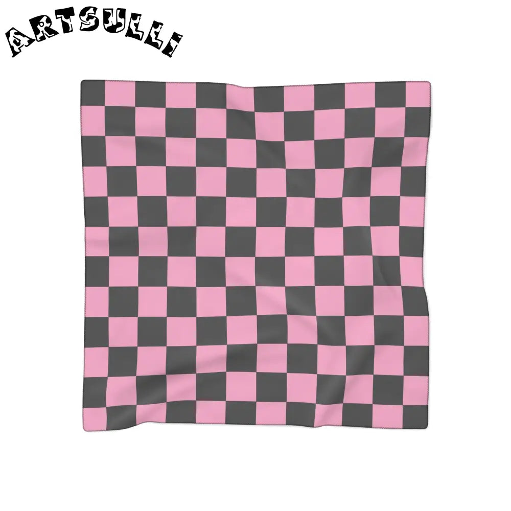 80s Checker Illusion Poly Scarf, Artsulli - Art is Long, Life is Short, Accessories, Color, Poly voile, Size, 25" × 25", , , 10703722142040266149
