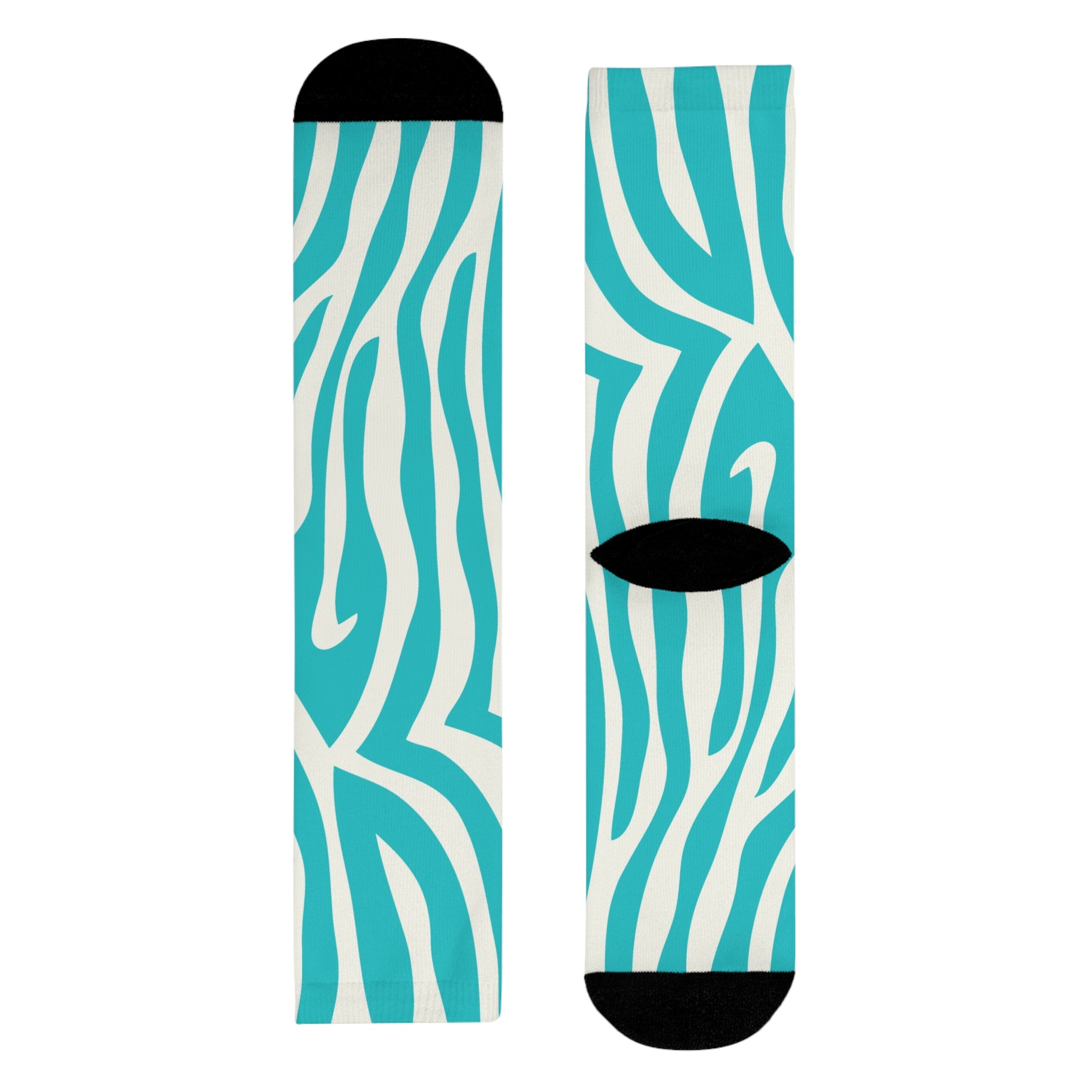 Melting Zebra Stripes Turquoise and White Sublimation Crew Socks (EU), Artsulli - Art is Long, Life is Short, All Over Prints, , , , , , , 
