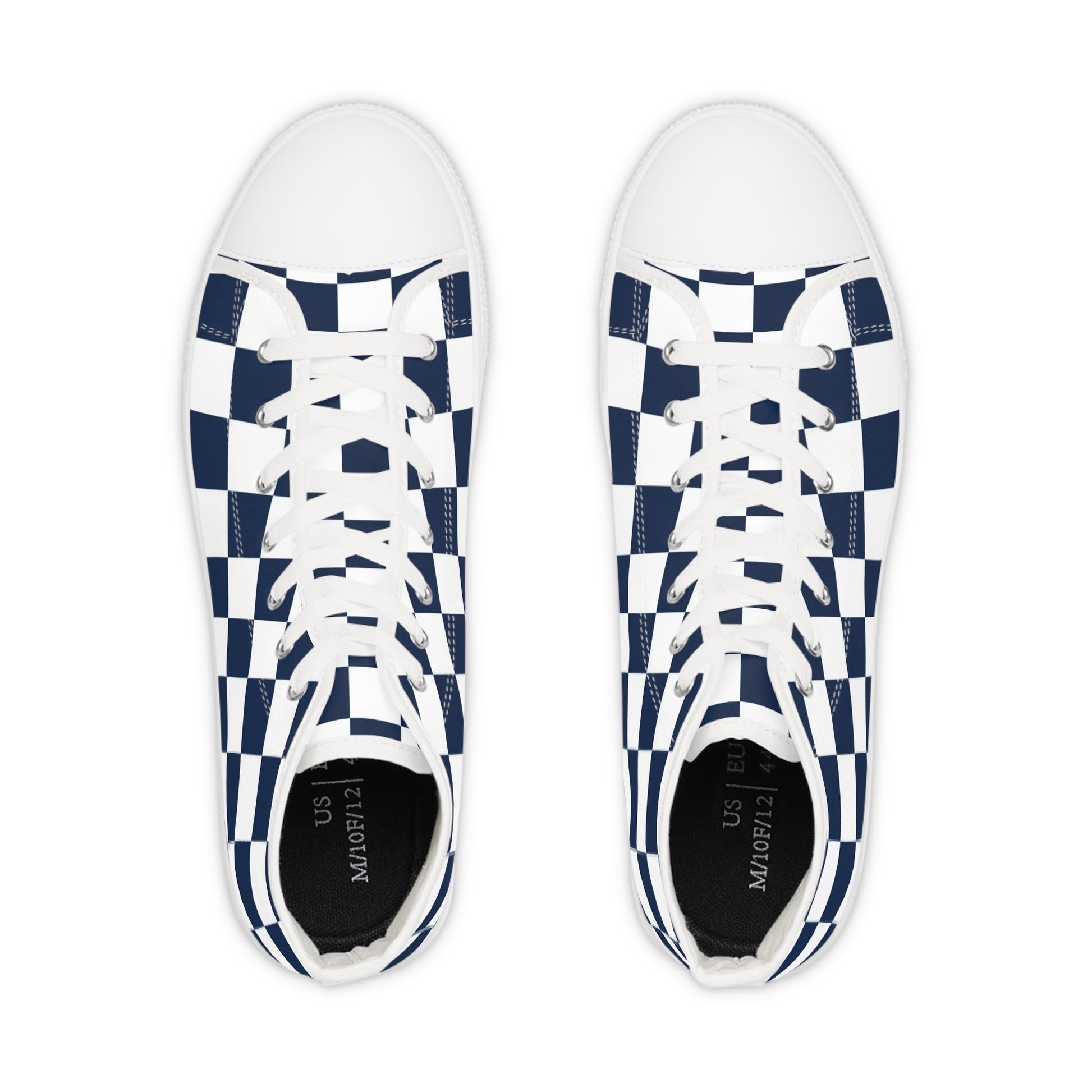 Checkerboard White and Navy Blue Men's High Top Sneakers, Artsulli - Art is Long, Life is Short, Shoes, , , , , , , 