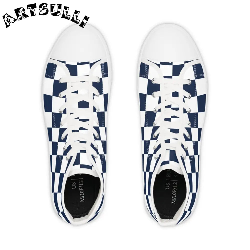 JAKKOUTTHEBXX Checkerboard White and Navy Blue Men’s High Top