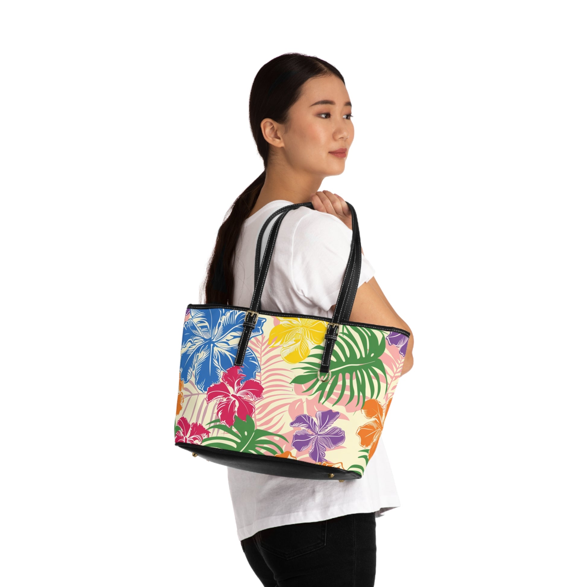 Blooming Tropical Flowers PU Leather Shoulder Bag, Artsulli - Art is Long, Life is Short, Bags, , , , , , , 