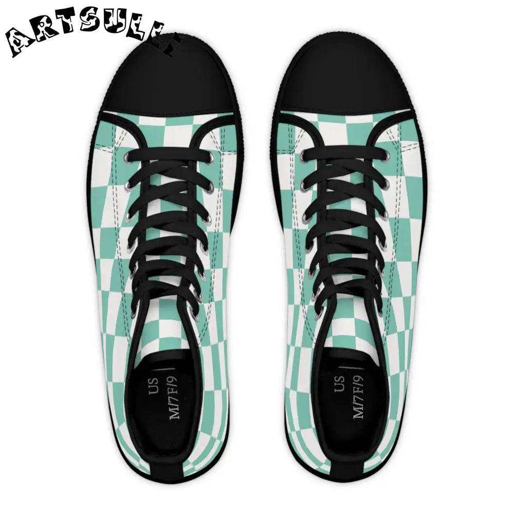 JAKKOUTTHEBXX Checkerboard Light Green Women’s High Top Sneakers