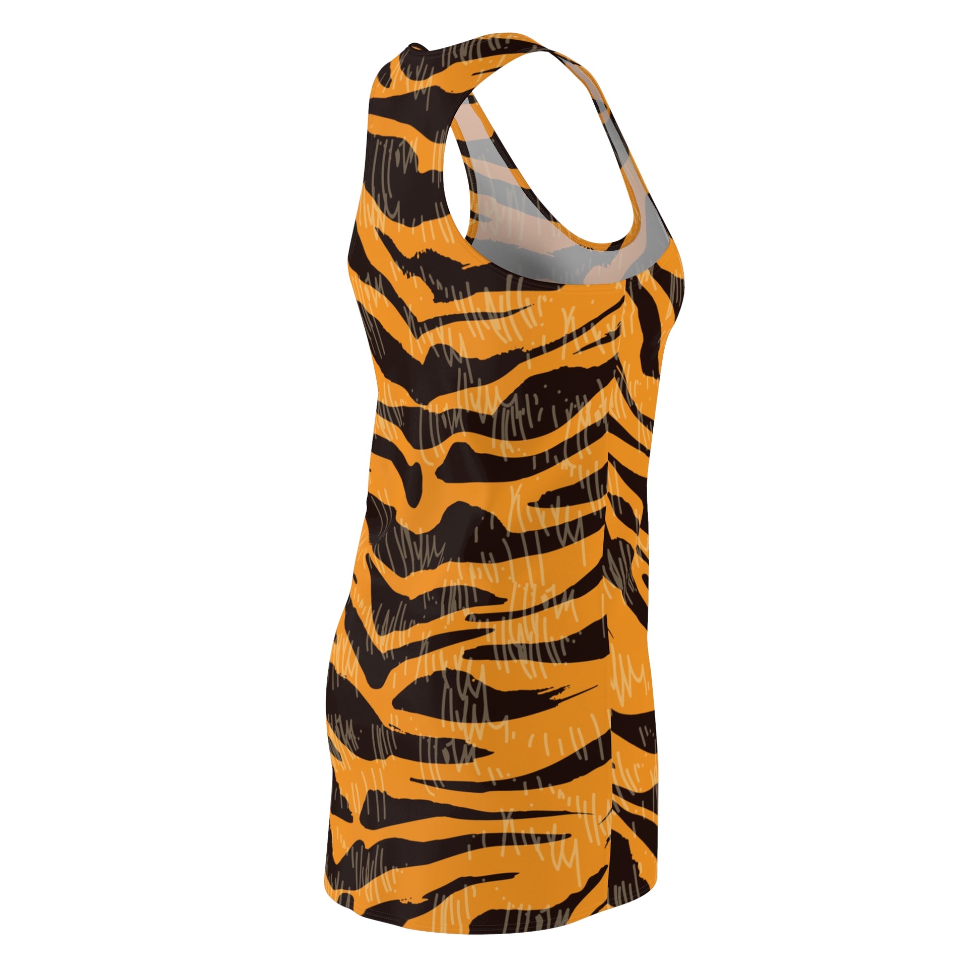 Tiger Scratches Orange & Black Women's Cut & Sew Racerback Dress (AOP), Artsulli - Art is Long, Life is Short, All Over Prints, , , , , , , 