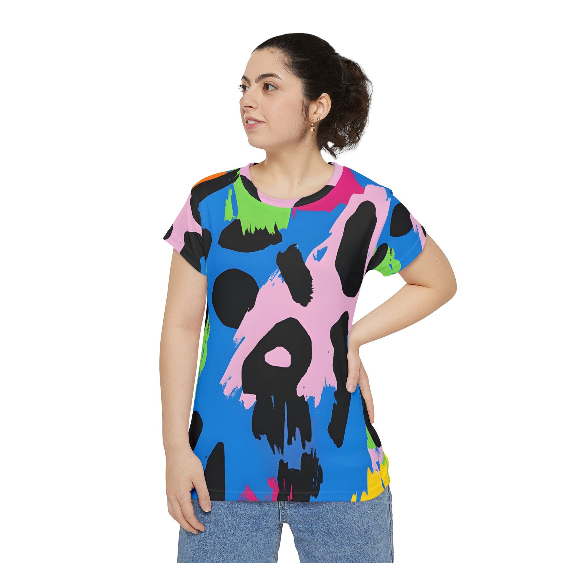 90s Neon Women's Short Sleeve Shirt (AOP), Artsulli - Art is Long, Life is Short, All Over Prints, , , , , , , 