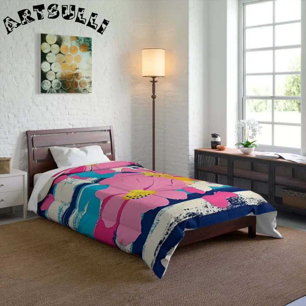 JAKKOUTTHEBXX Dayglo Floral Stripes Multi-Color Comforter
