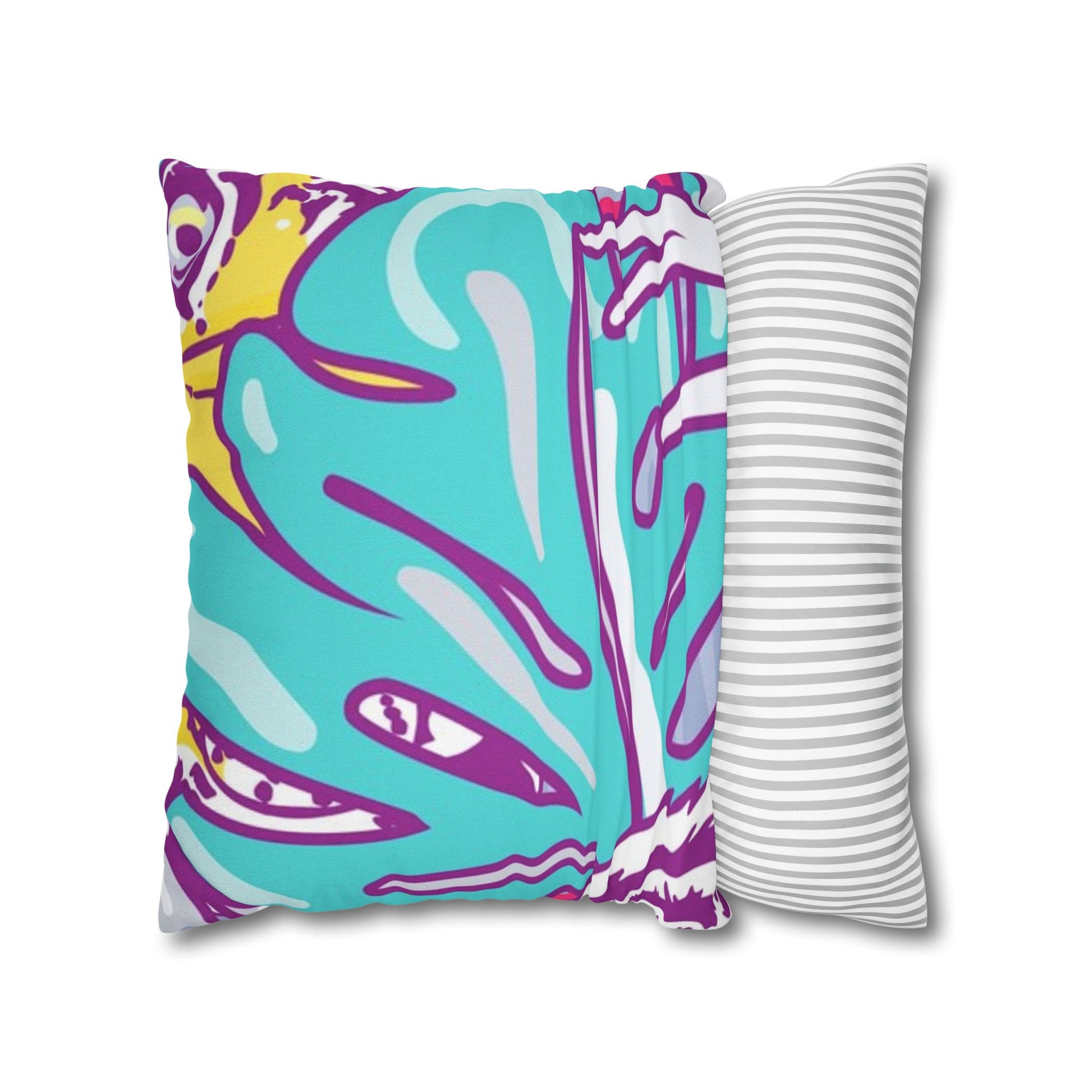 Tropical Floral Tigers Torquise and Purple Spun Polyester Square Pillowcase, Artsulli - Art is Long, Life is Short, Home Decor, , , , , , , 