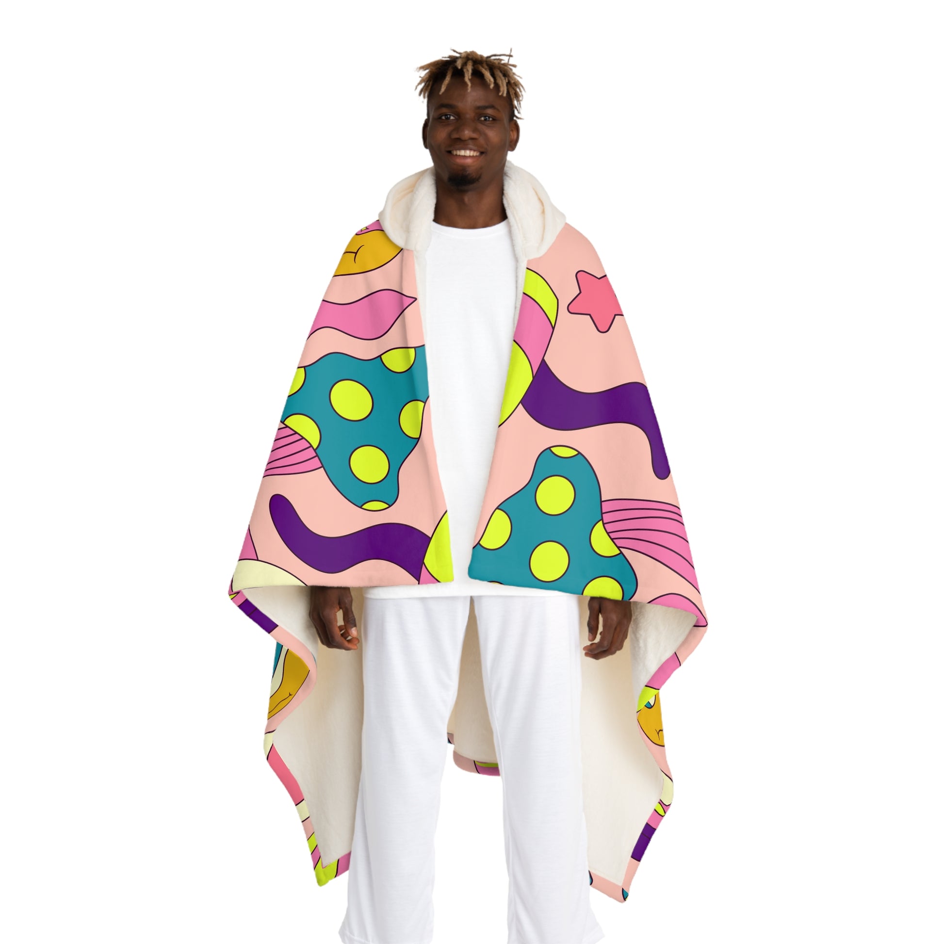 Trippy Spaceships Pink Hooded Sherpa Fleece Blanket, Artsulli - Art is Long, Life is Short, All Over Prints, Size, One size, Color, Cream, , , 14027491693161