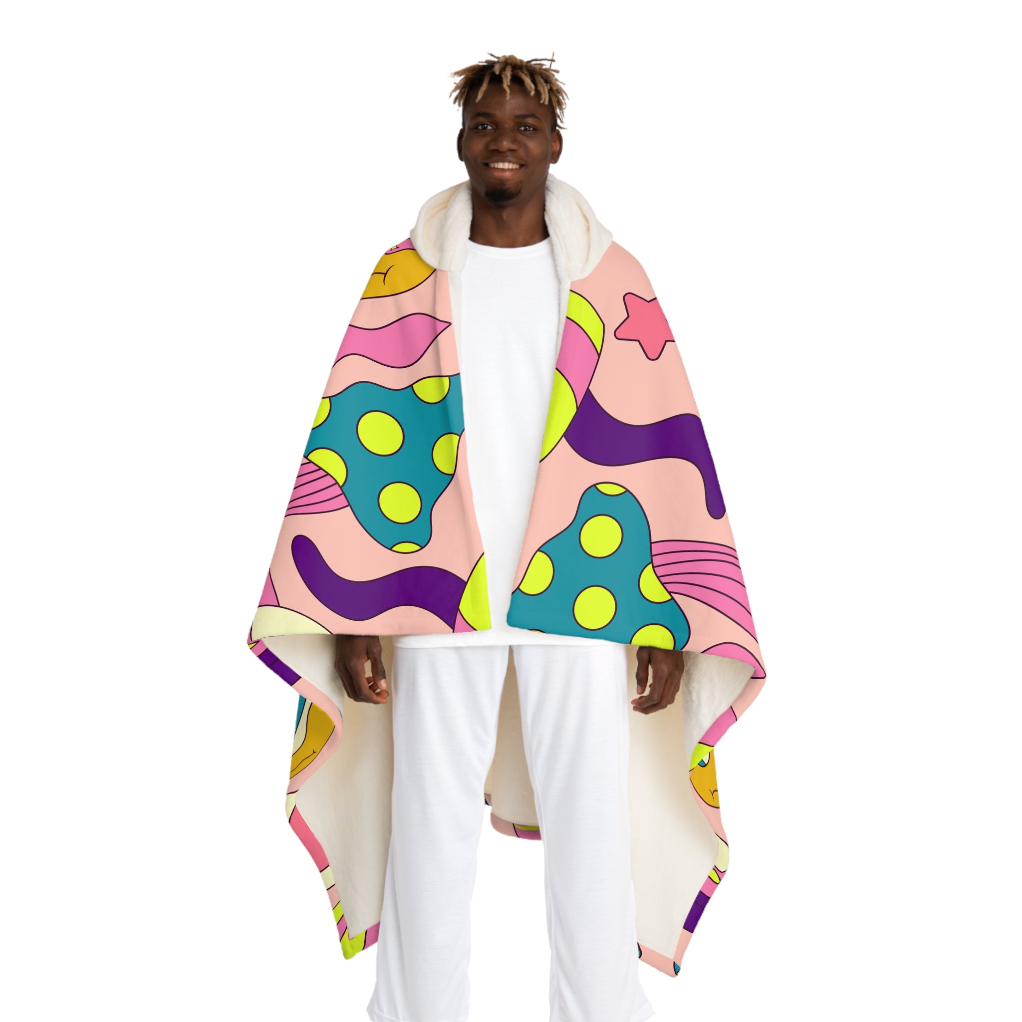 Trippy Spaceships Pink Hooded Sherpa Fleece Blanket, Artsulli - Art is Long, Life is Short, All Over Prints, Size, One size, Color, Cream, , , 14028961313077