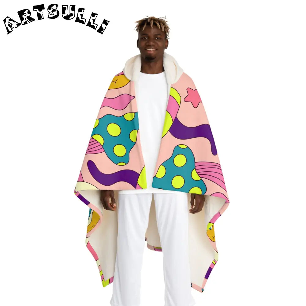 JAKKOUTTHEBXX Trippy Spaceships Pink Hooded Sherpa Fleece Blanket