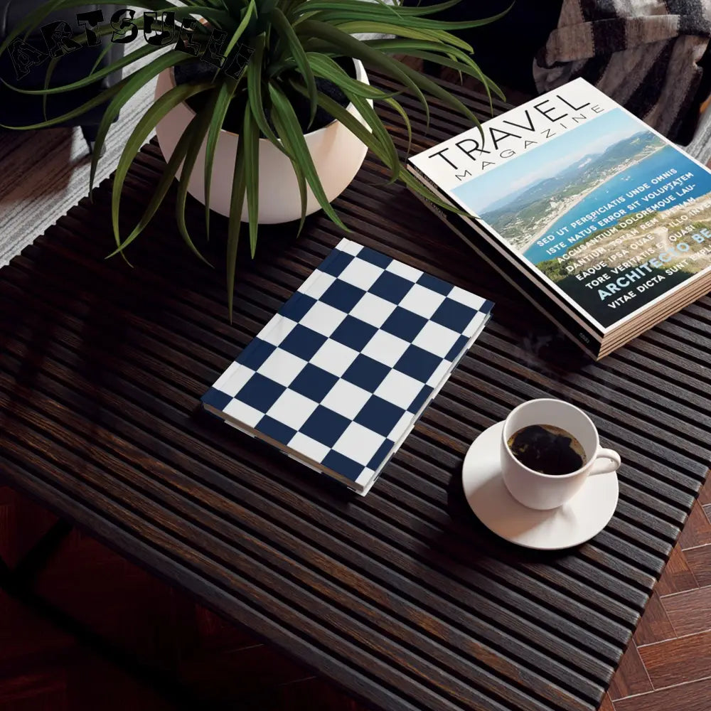 JAKKOUTTHEBXX Checkerboard White and Navy Blue Hard Backed Journal