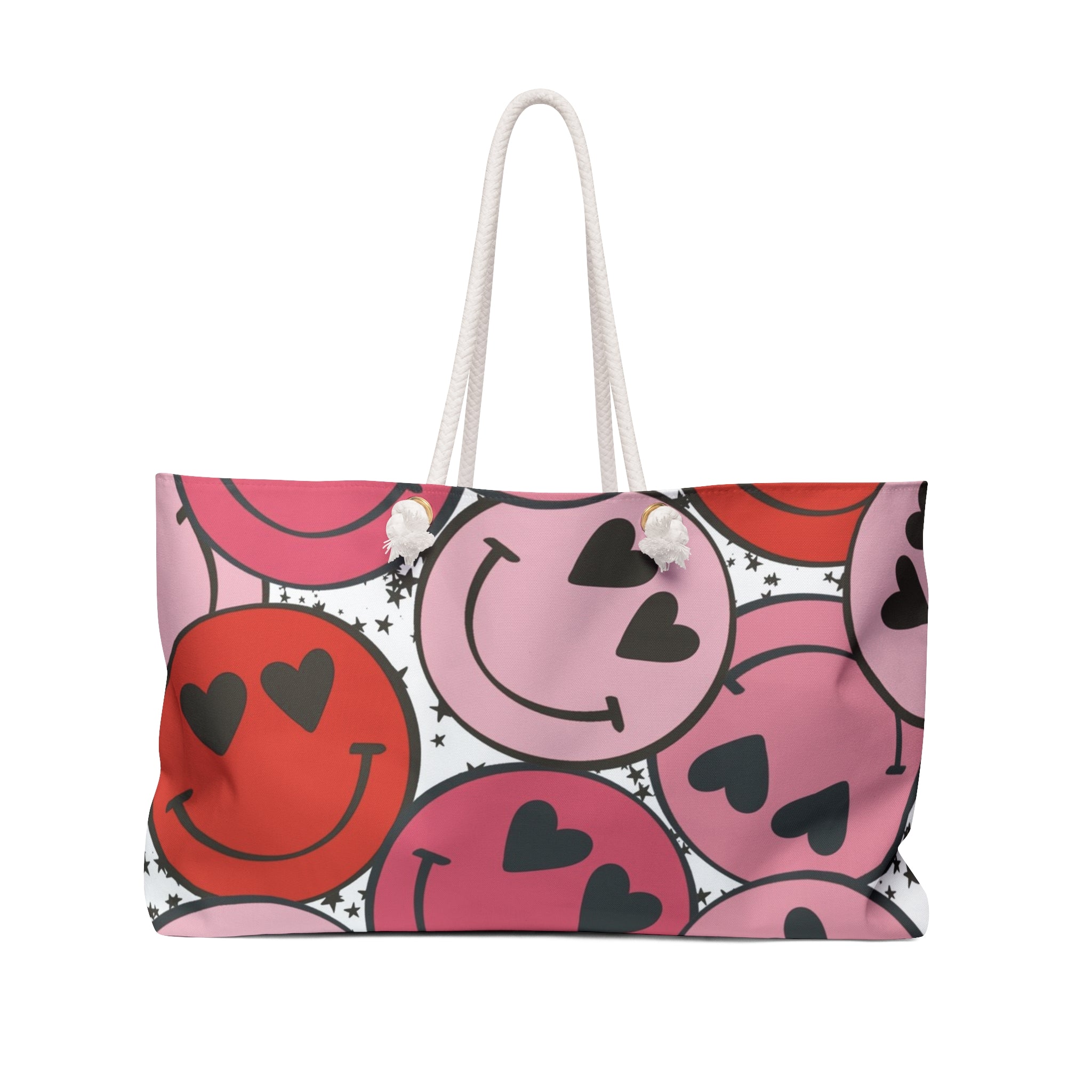 Smiley Face x Heart Eyes Pink and Red Weekender Bag, Artsulli - Art is Long, Life is Short, Bags, Size, 24" × 13", , , , , 34850653972386978124
