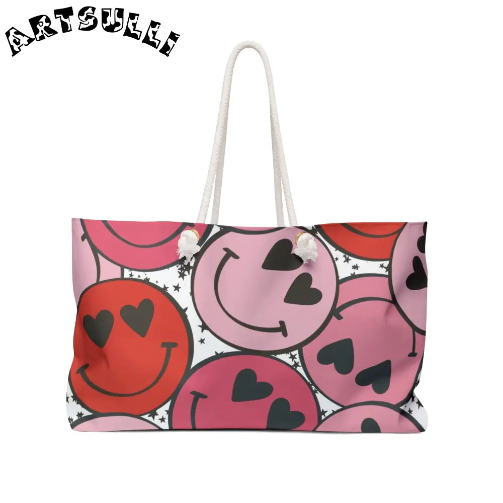 JAKKOUTTHEBXX Smiley Face x Heart Eyes Pink and Red Weekender Bag