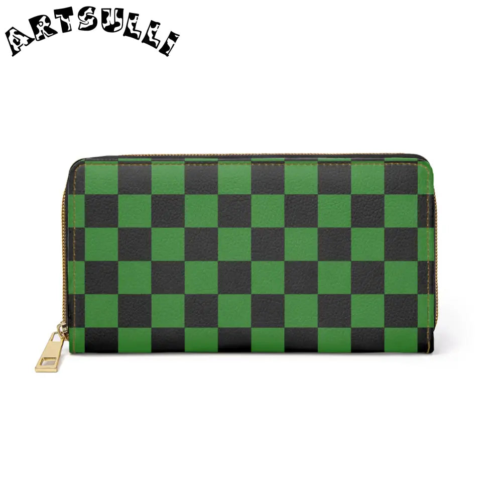 JAKKOUTTHEBXX Checkerboard Green and Black Zipper Wallet