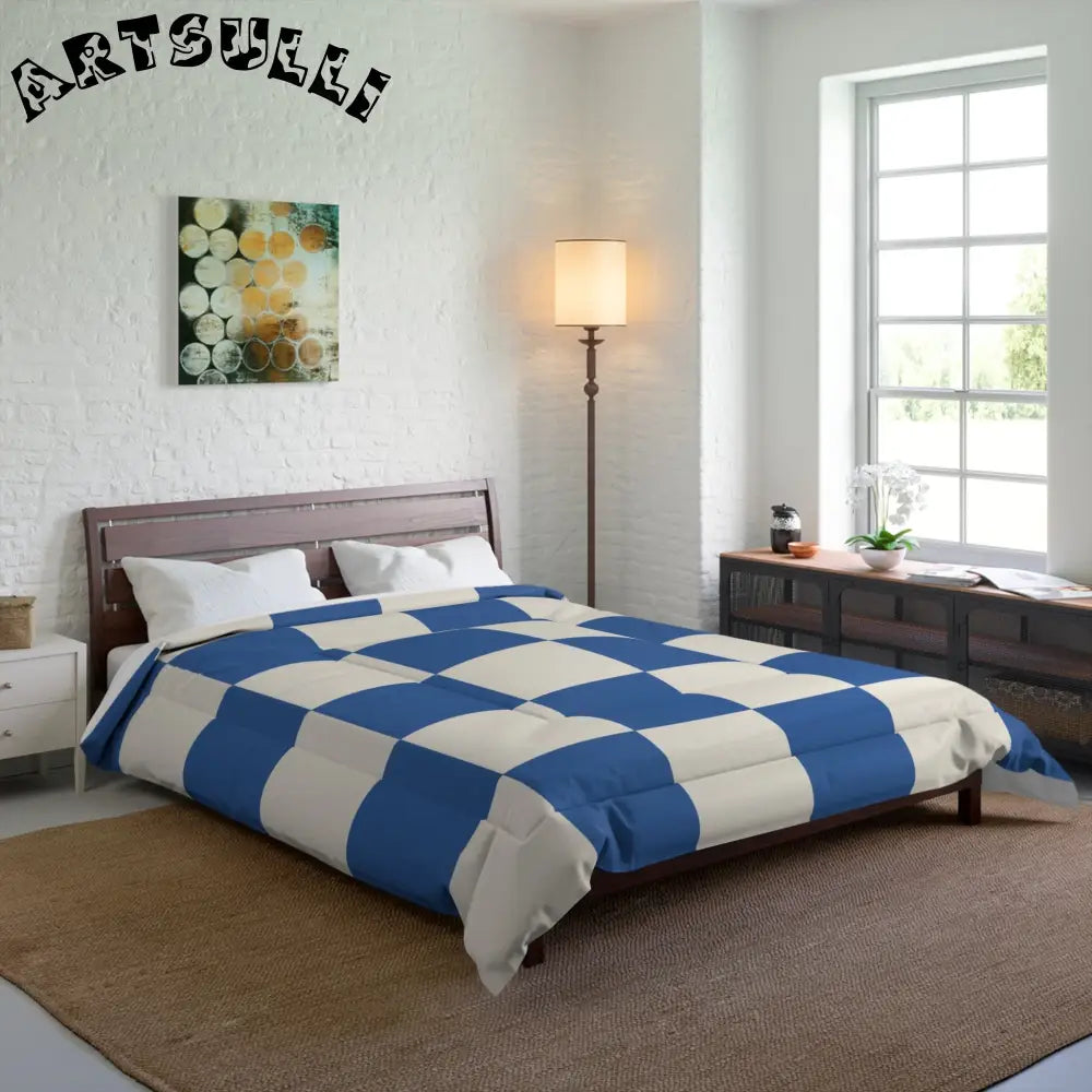 JAKKOUTTHEBXX Checkerboard Blue Comforter JAKKOUTTHEBXX Artsulli