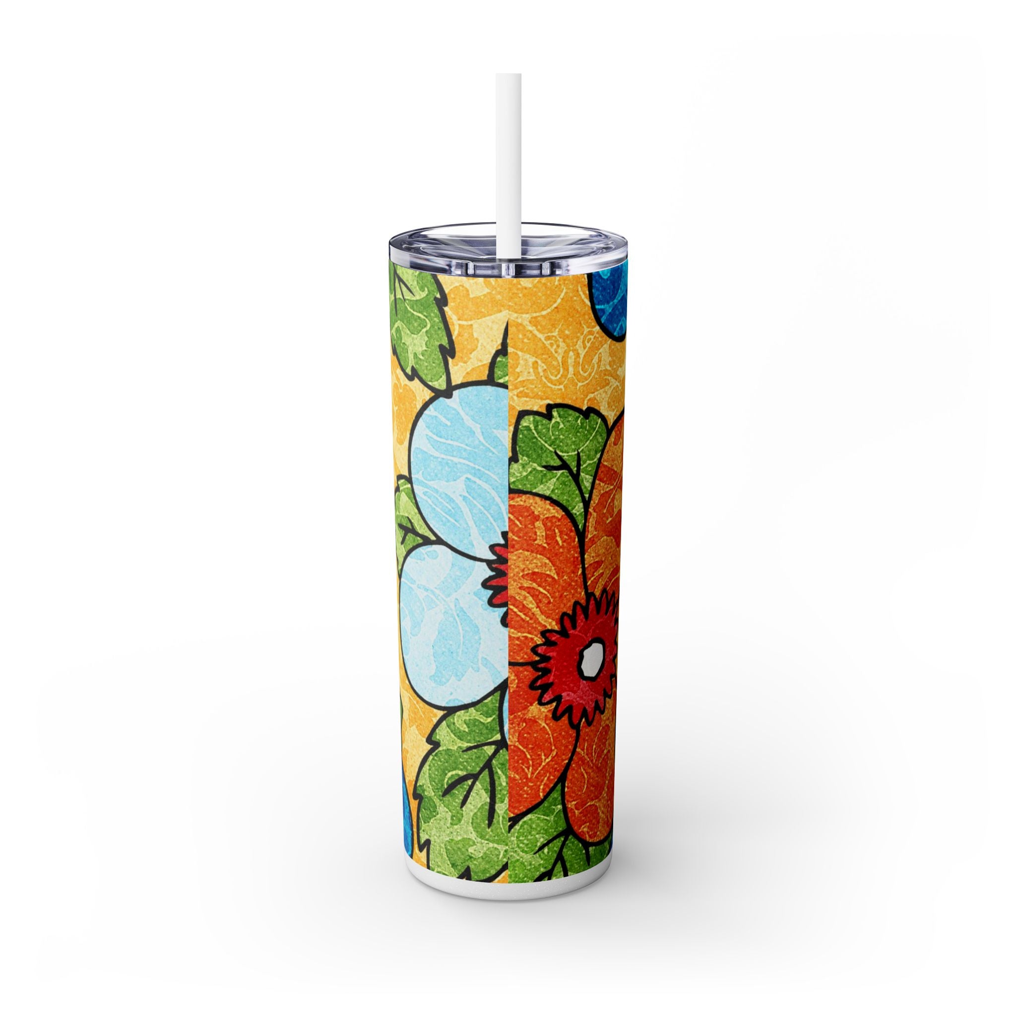 Groovy Yellow Floral Kl Skinny Tumbler with Straw, 20oz, Artsulli - Art is Long, Life is Short, Mug, , , , , , , 