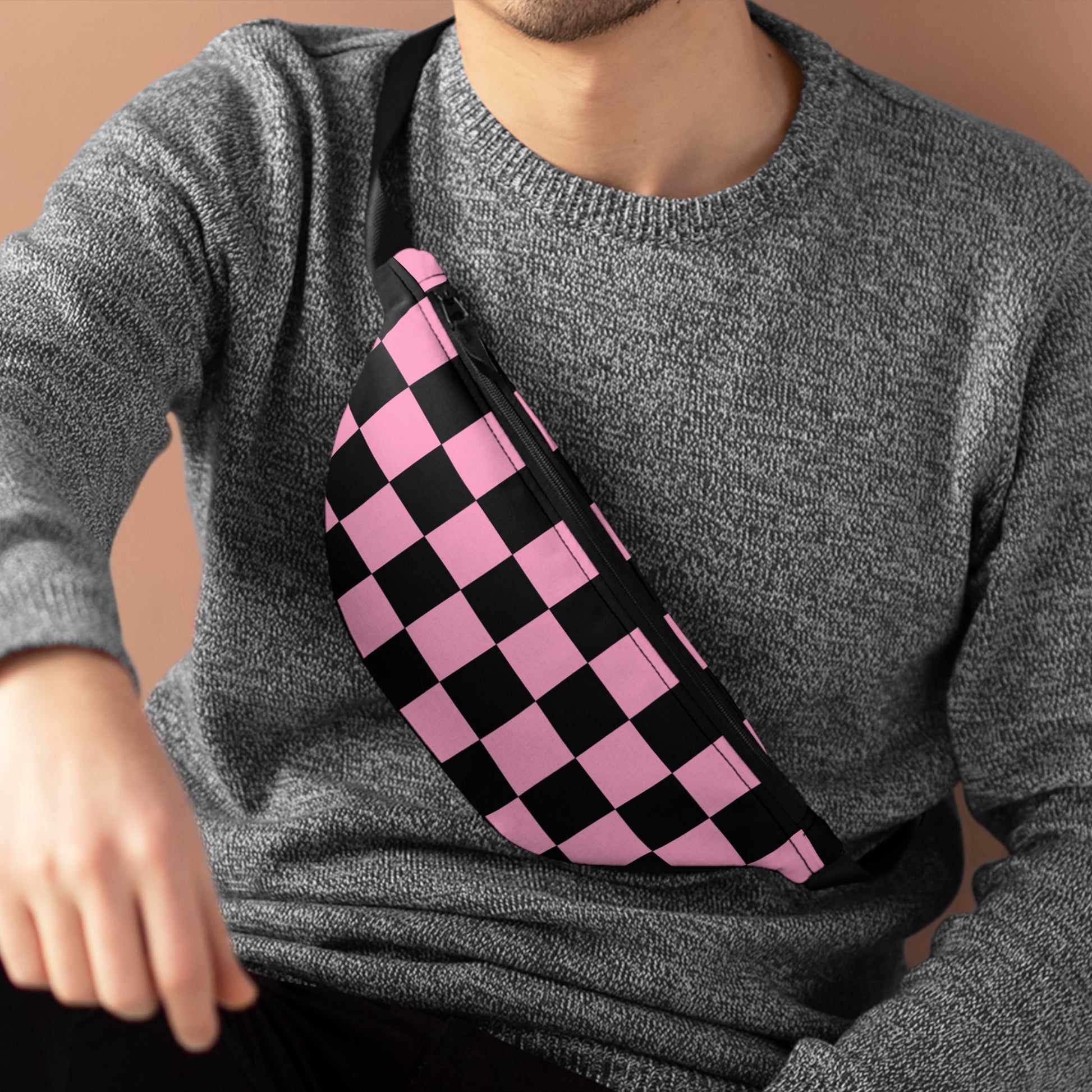 Checkerboard Black and Pink Fanny Pack, Artsulli - Art is Long, Life is Short, Bags, , , , , , , 
