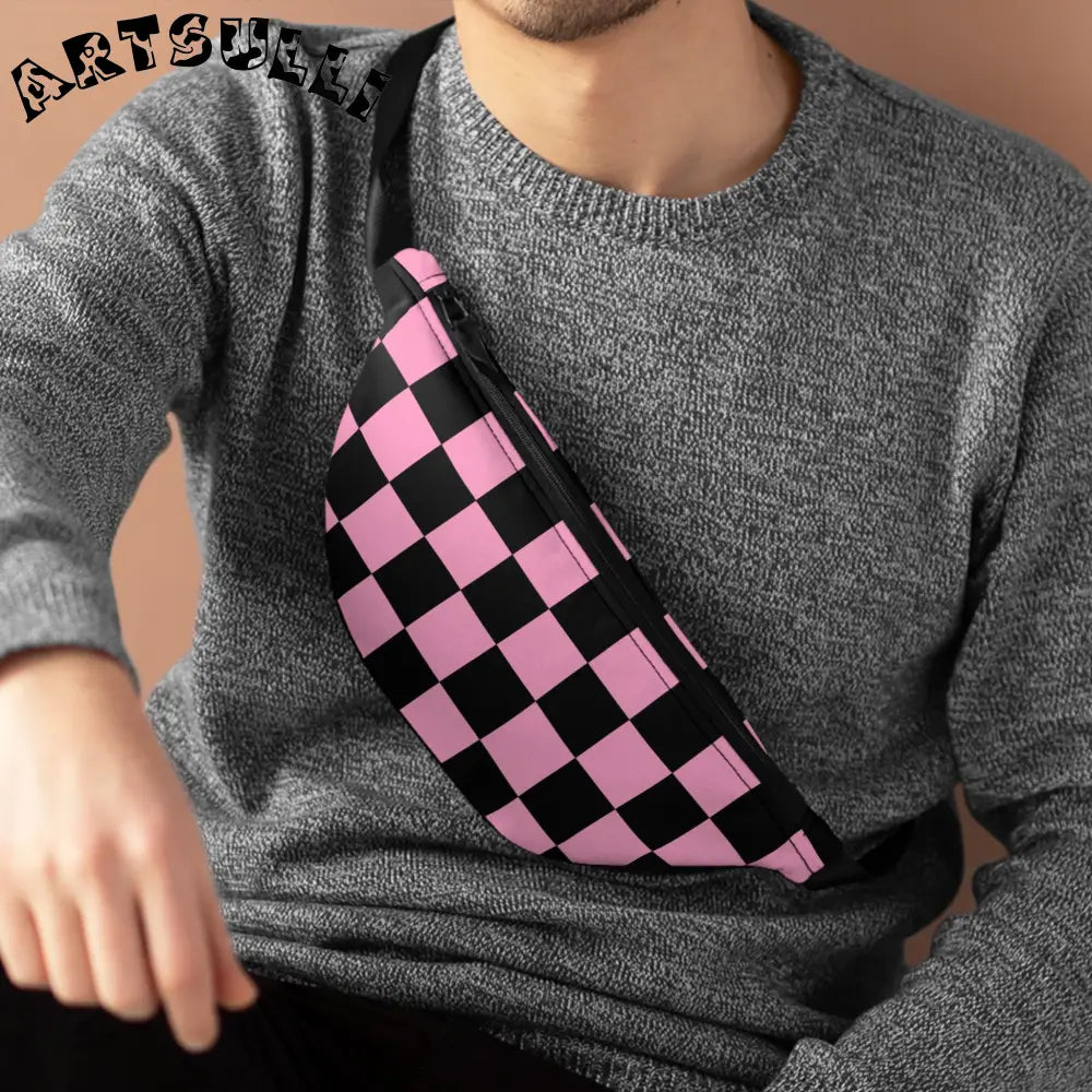 JAKKOUTTHEBXX Checkerboard Black and Pink Fanny Pack JAKKOUTTHEBXX