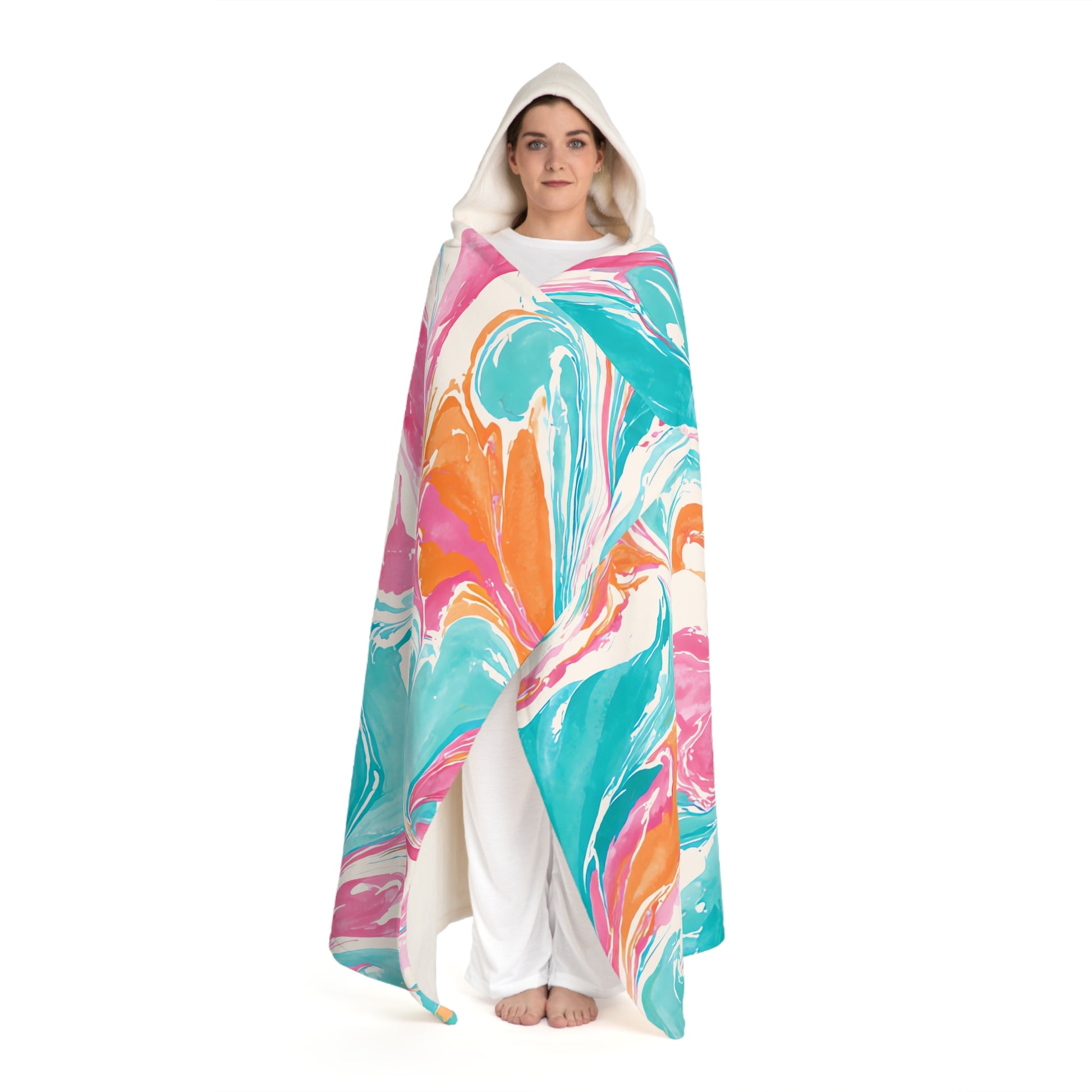 Liquid Pastel Spill Multi-Color Hooded Sherpa Fleece Blanket, Artsulli - Art is Long, Life is Short, All Over Prints, , , , , , , 