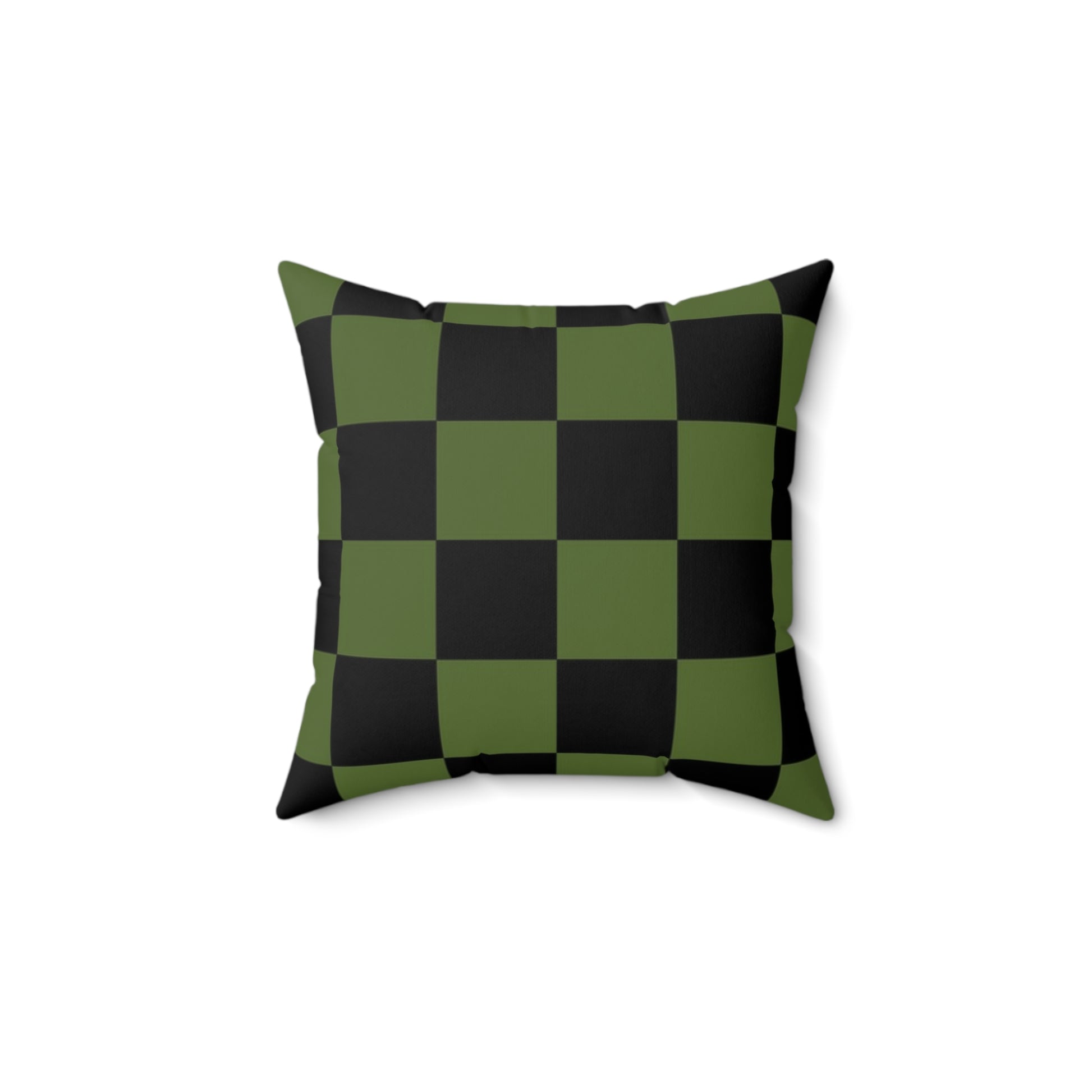Checkerboard Olive Green and Black Spun Polyester Square Pillow, Artsulli - Art is Long, Life is Short, Home Decor, Size, 14" × 14", , , , , 28167712596773485542