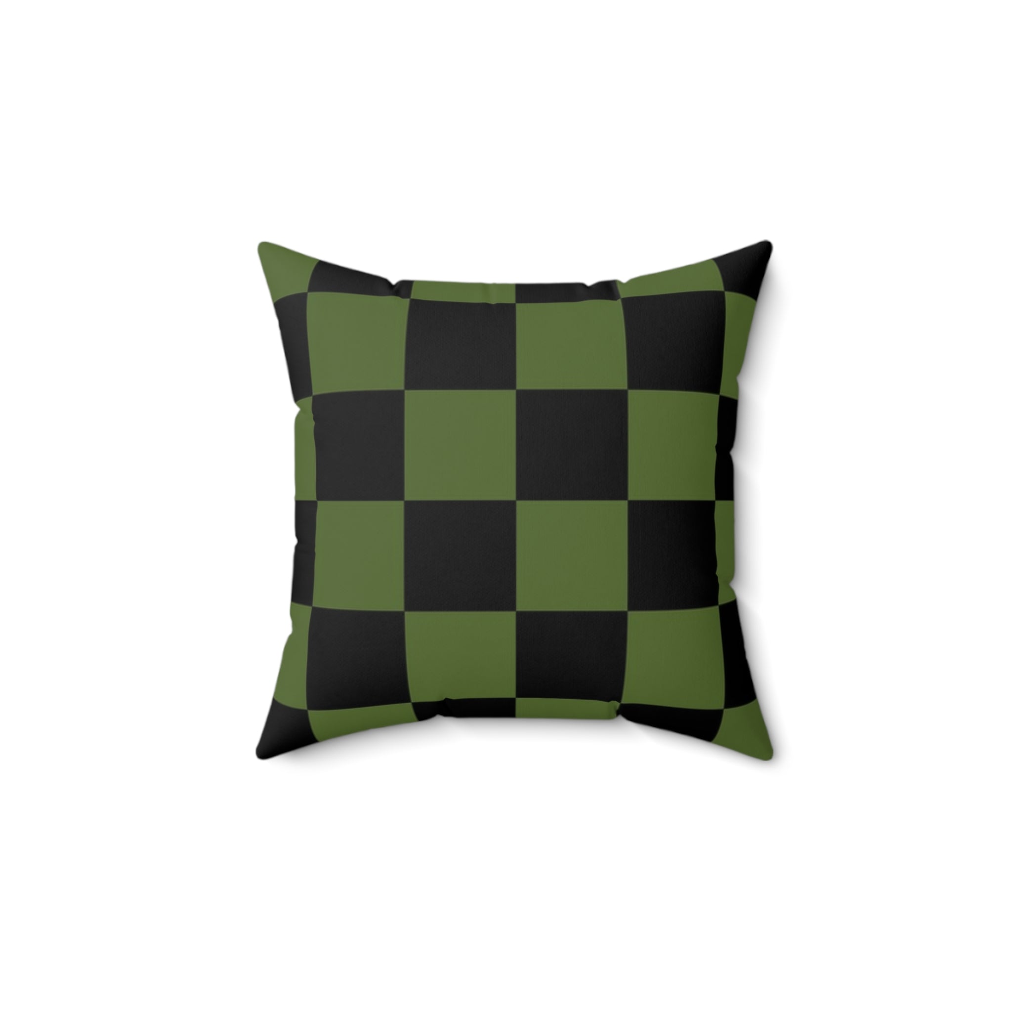 Checkerboard Olive Green and Black Spun Polyester Square Pillow, Artsulli - Art is Long, Life is Short, Home Decor, Size, 14" × 14", , , , , 28167712596773485542