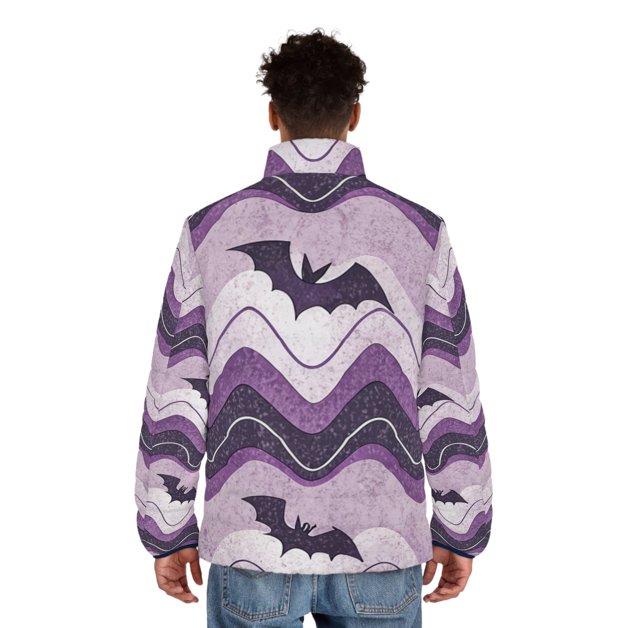 Bat Wave Men's Puffer Jacket (AOP), Artsulli - Art is Long, Life is Short, All Over Prints, , , , , , , 