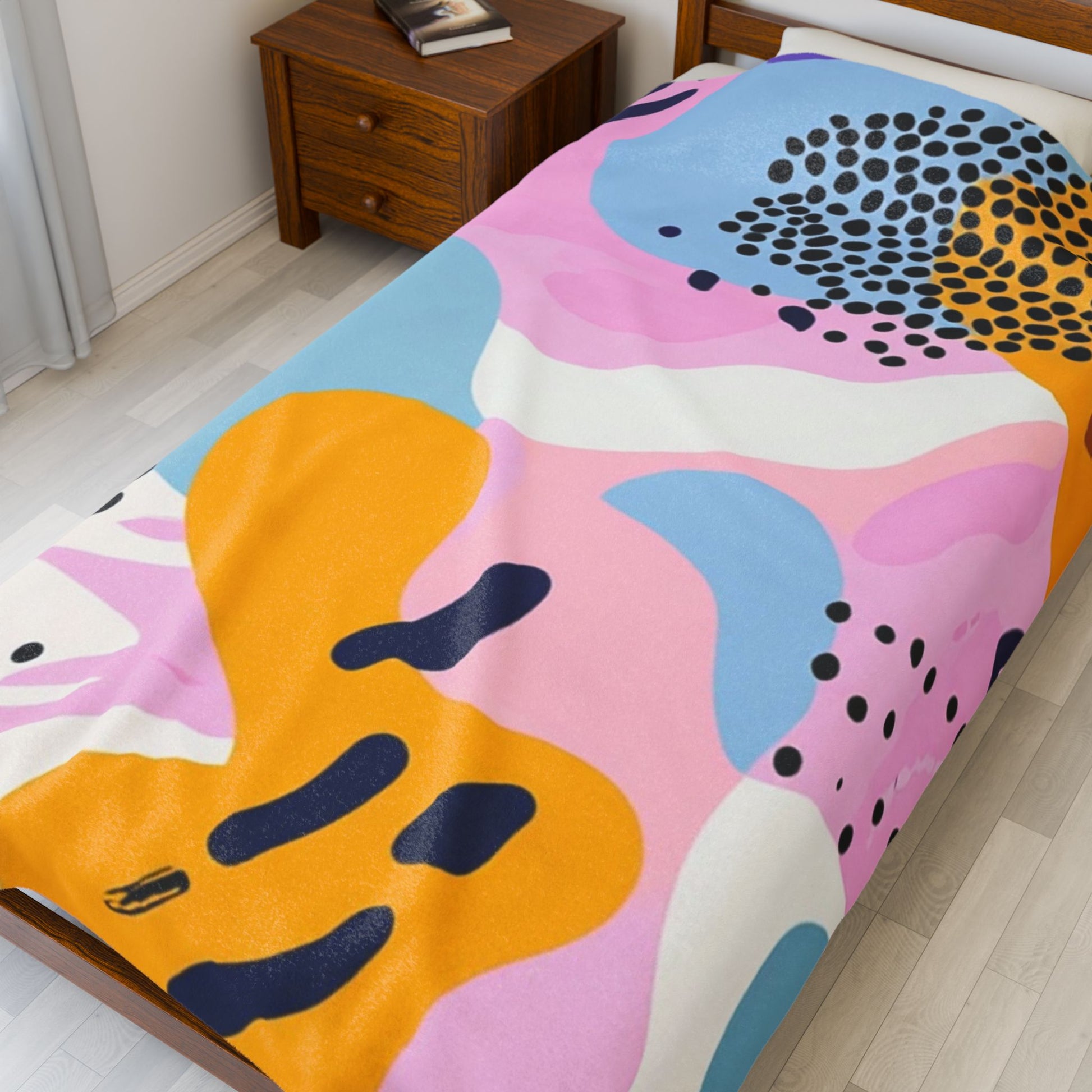 Colorful Abstract Dots and Shapes Velveteen Plush Blanket, Artsulli - Art is Long, Life is Short, All Over Prints, , , , , , , 