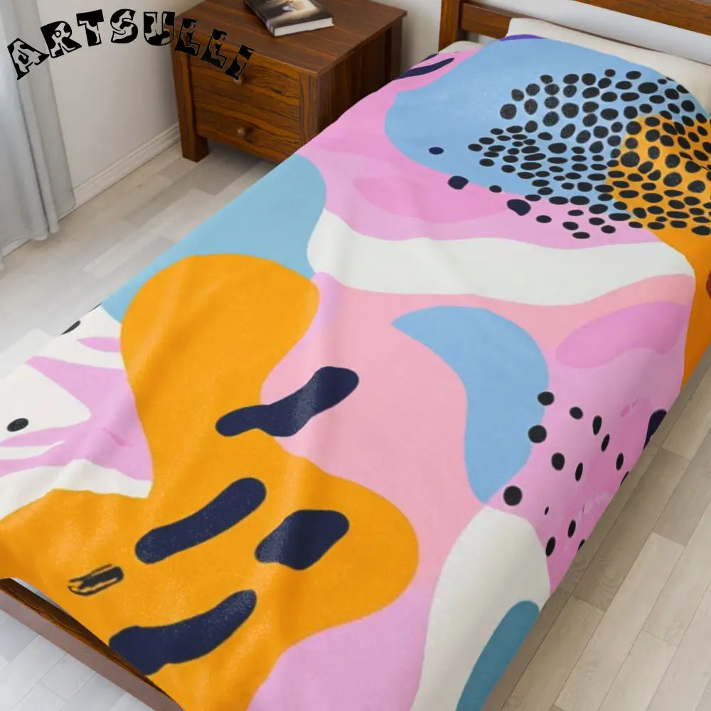 JAKKOUTTHEBXX Colorful Abstract Dots and Shapes Velveteen Plush