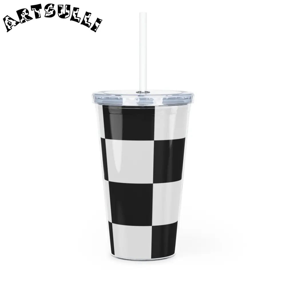 JAKKOUTTHEBXX Checkerboard Black and White Plastic Tumbler
