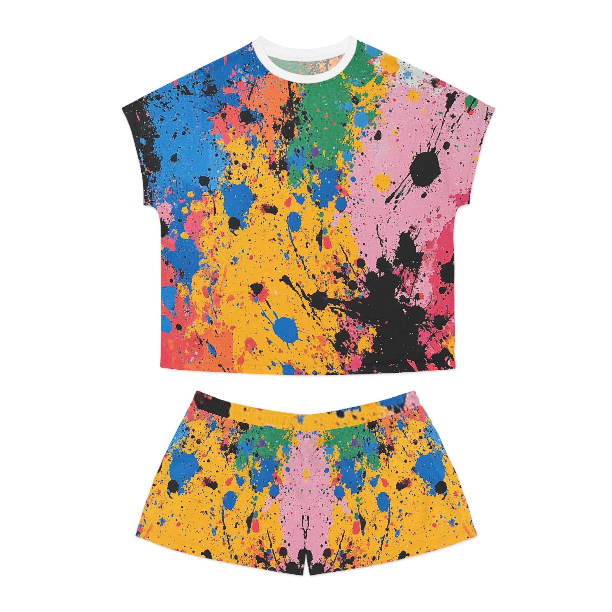 The Colors Of Paint Splatter Women's Short Pajama Set (AOP), Artsulli - Art is Long, Life is Short, All Over Prints, Size, S, Color, White, , , 12871014122299