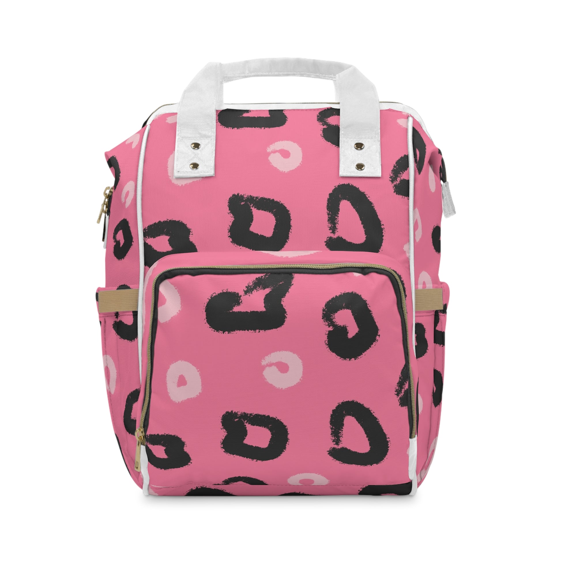Leopard Print Pink Multifunctional Diaper Backpack, Artsulli - Art is Long, Life is Short, Bags, Size, 15.0" × 10.8" × 6.7'', , , , , 58187720542355