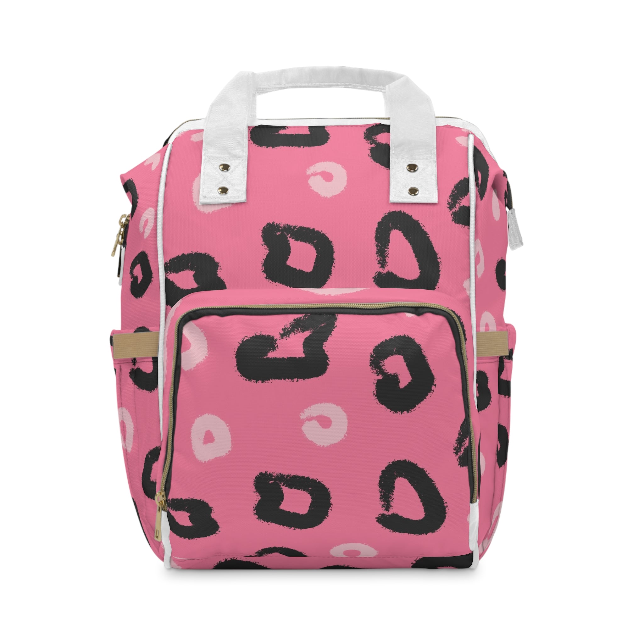 Leopard Print Pink Multifunctional Diaper Backpack, Artsulli - Art is Long, Life is Short, Bags, Size, 15.0" × 10.8" × 6.7'', , , , , 58187720542355