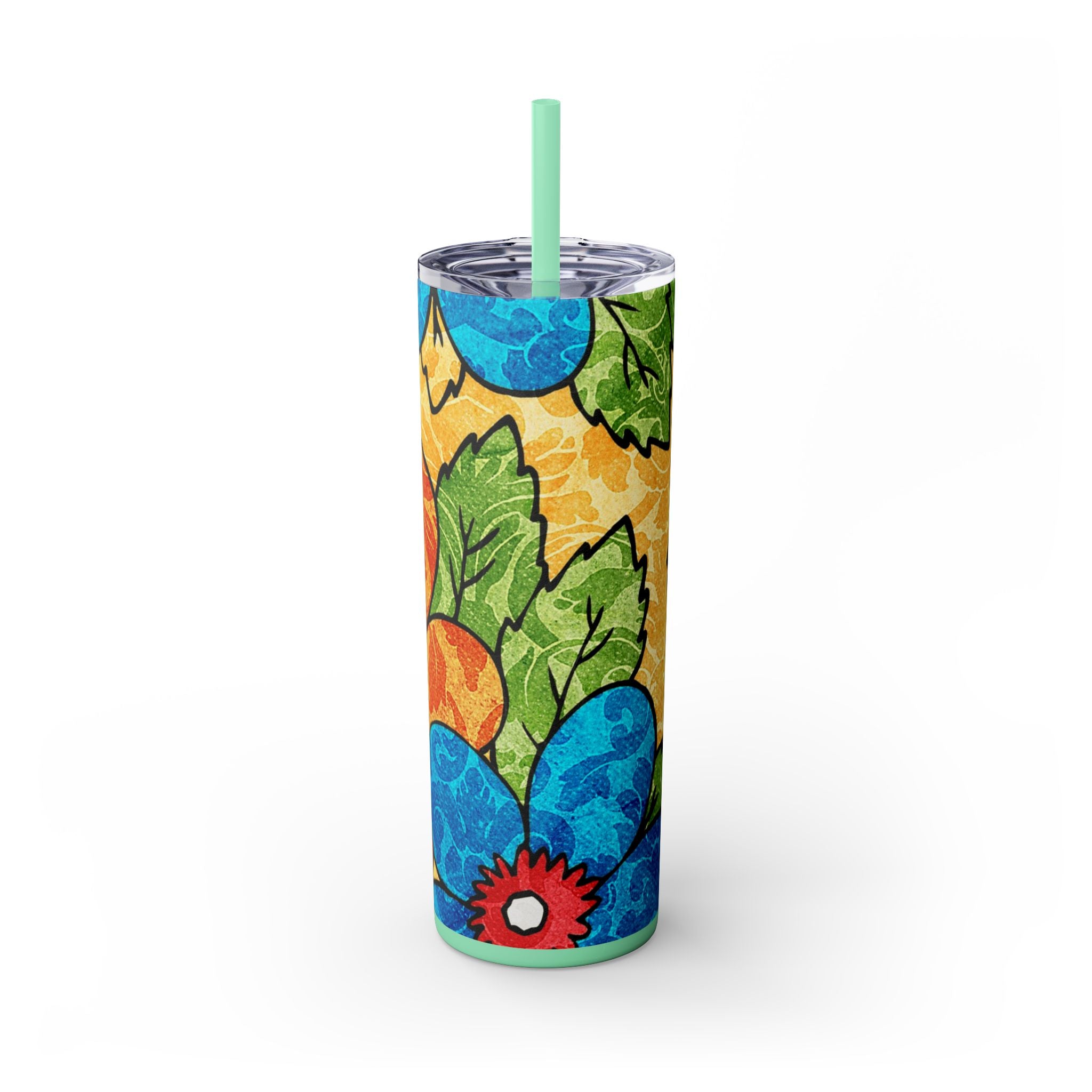 Groovy Yellow Floral Kl Skinny Tumbler with Straw, 20oz, Artsulli - Art is Long, Life is Short, Mug, Finish, Glossy, Color, Mint, Size, 20oz, 83715983073911856627